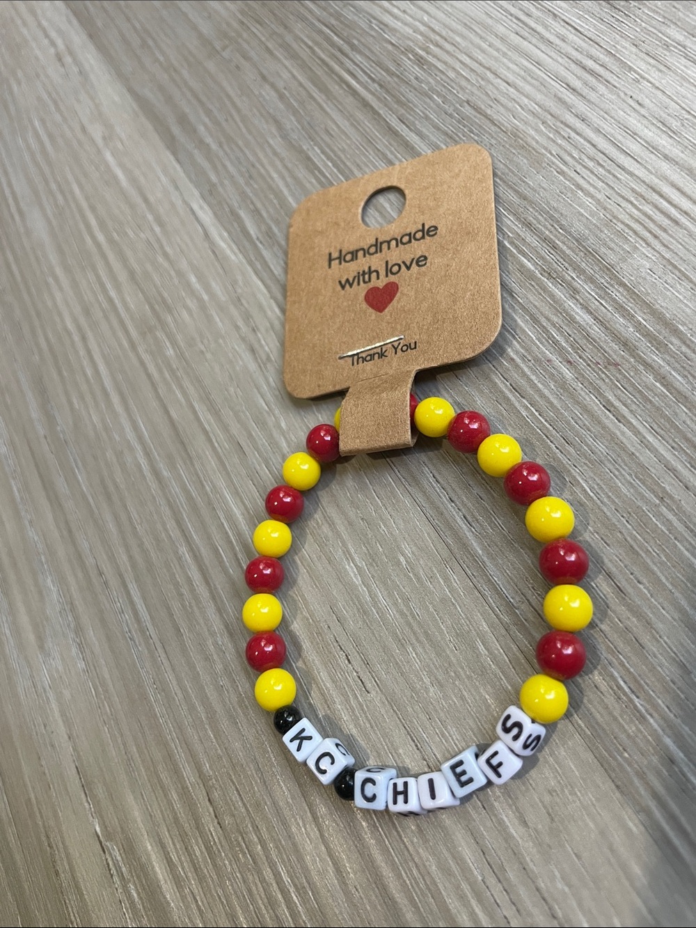 Handmade KC CHEFS Beaded Bracelet in Red and Yellow